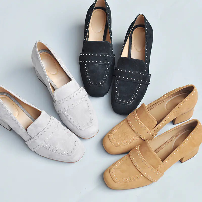 Fall New Suede Color Block Chunky Heels for Women
