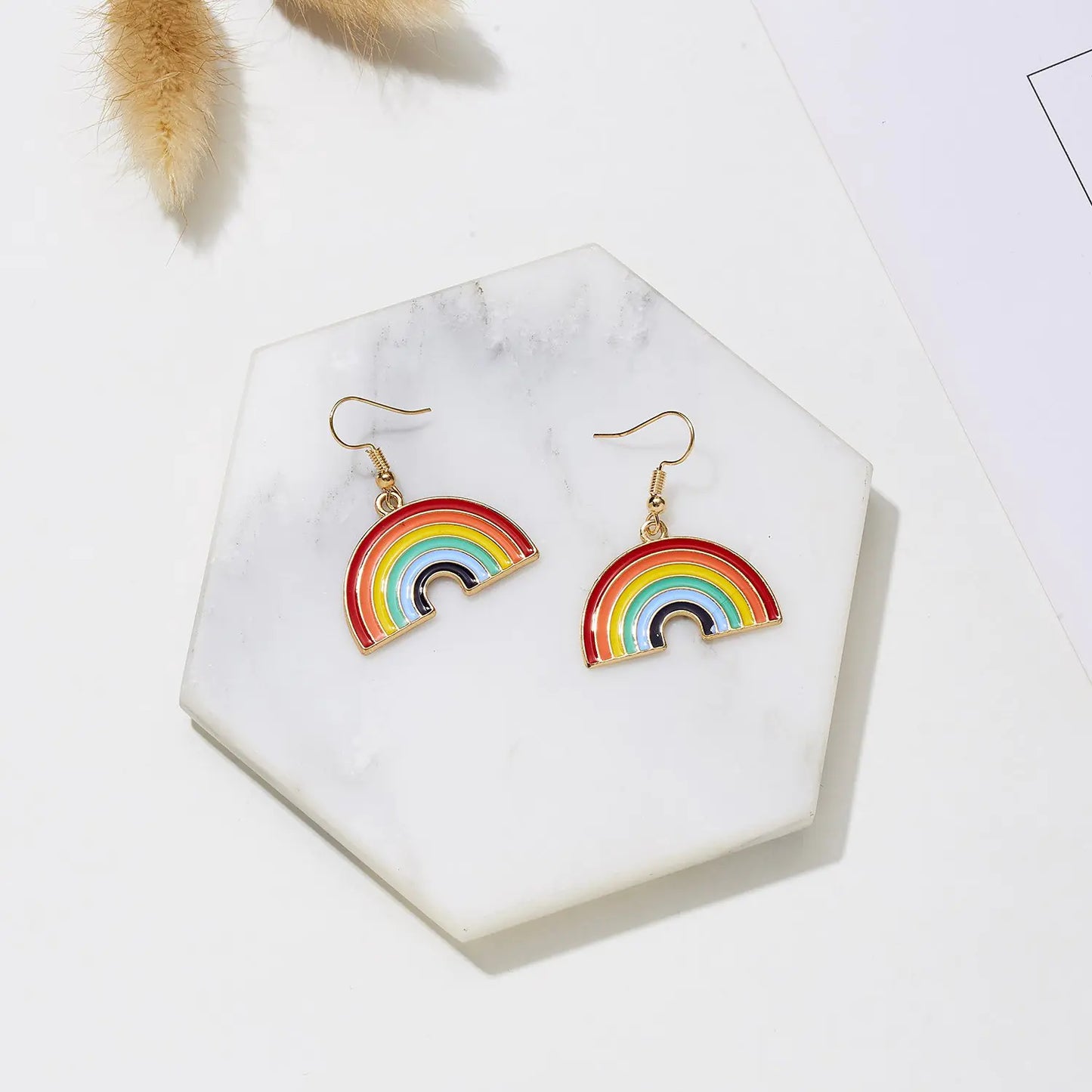 Rainbow Painting Oil Brooch Pendant Necklace & Earrings