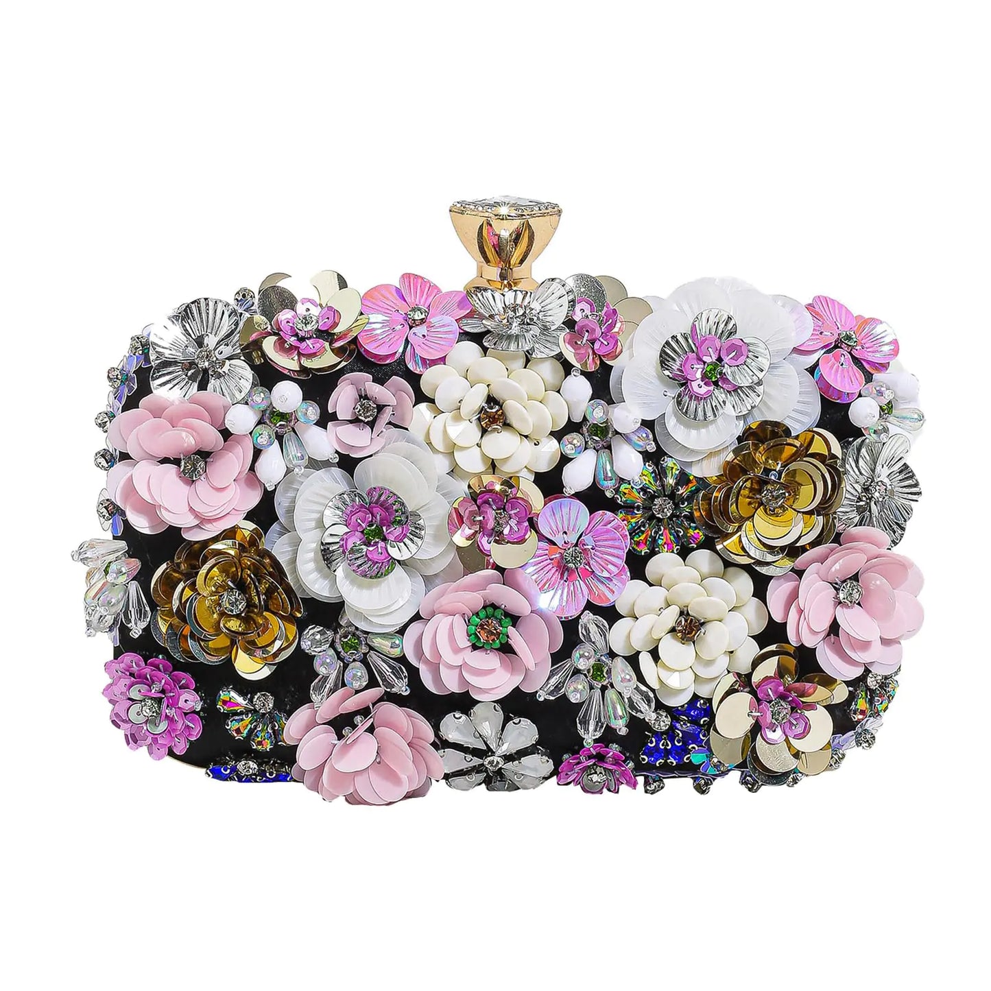 Womens Evening Clutches. Floral Evening Handbag - Rhinestone Clutch Purse for Bride Party Wedding with Chain Strap