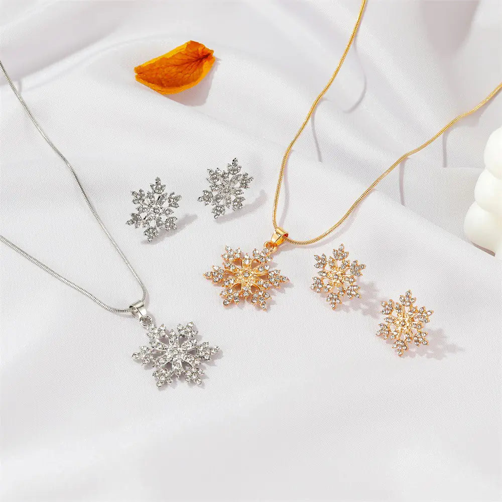 Minimalist Jewelry Set with Snowflake Necklace & Earrings
