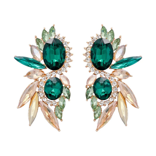 Vintage Rhinestone Statement Earrings. Fancy Colorful Crystal Cluster Drop Dangle Earrings for Women, Wedding Costume Party Jewelry