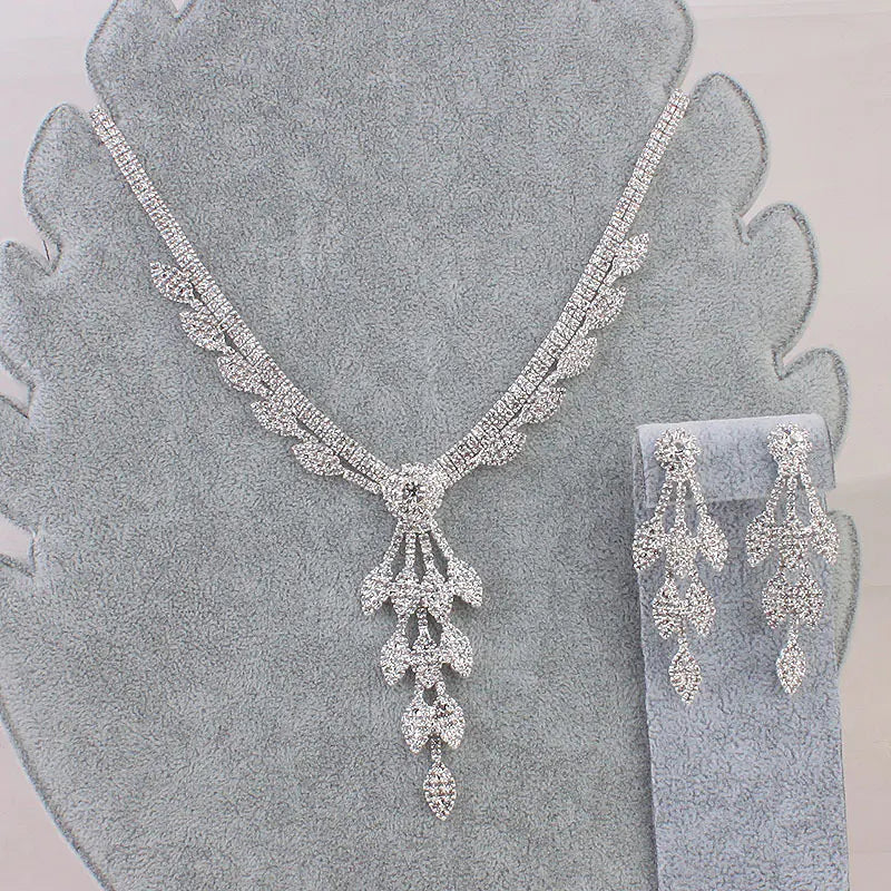 Bride Jewelry Set: Rhinestone Necklace & Earrings