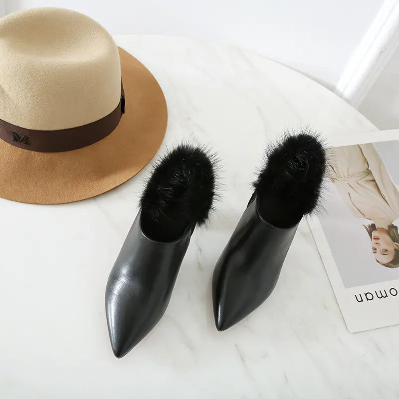 Korean Style Women's Leather Ankle Boots with Heels