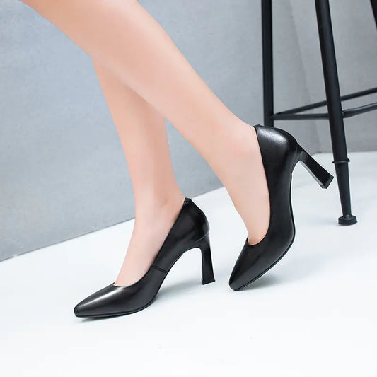 Soft Sole Genuine Leather Chunky Heels for Spring
