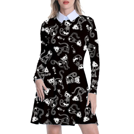 Women Casual Dress. Peter Pan Collar Long Sleeve Gothic Dresses, Classic Clothing