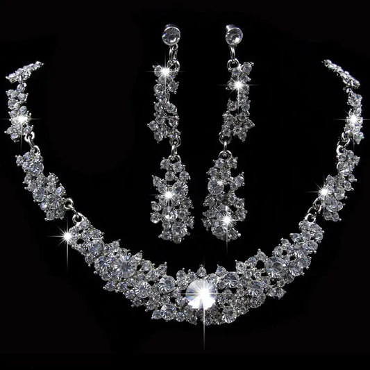 Bridal Jewelry Set: Earrings & Necklace with Diamonds