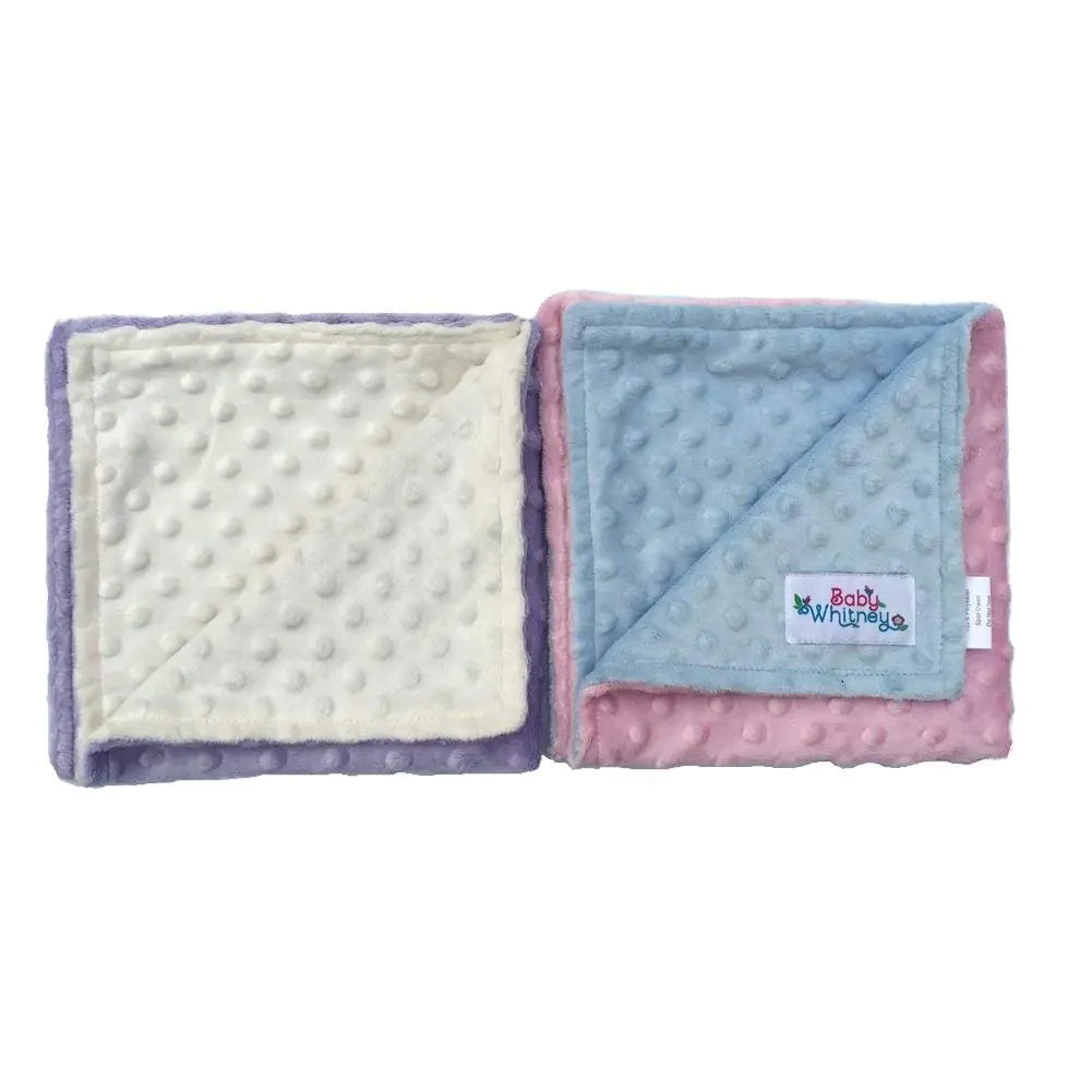 2-pack Pink & Lavender Minky Dot Reversible 17" Square Baby Doll Blankets. Bedding for 18 Inch Dolls