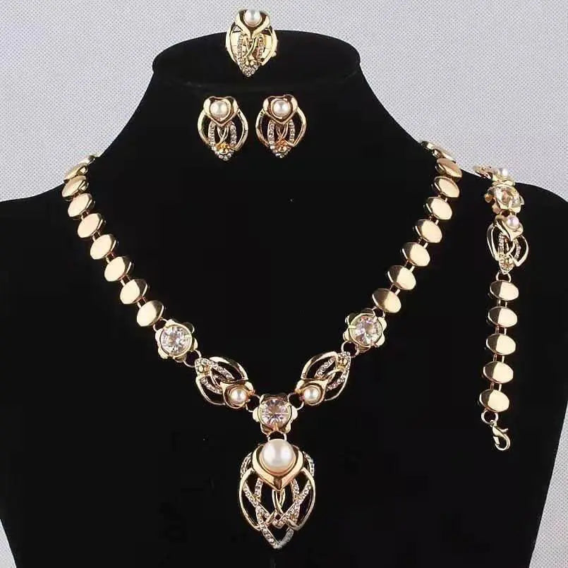 Vintage Pearl Heart Jewelry Set - Necklace, Bracelet, Earrings