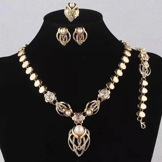 Vintage Pearl Heart Jewelry Set - Necklace, Bracelet, Earrings