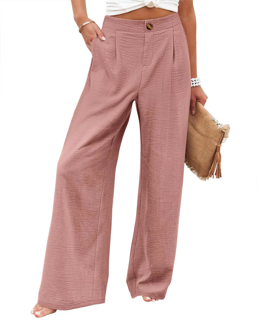 Women High Waist Pants Basic Solid Color Comfortable Casual Business Work Pants for Women Pink L