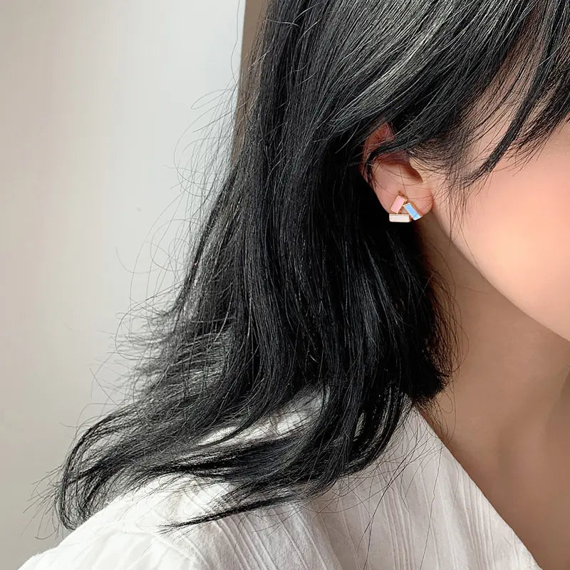Korean Candy Color Geometric Stud Earrings for Women