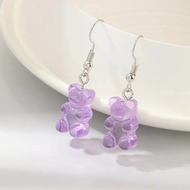Colorful Resin Cartoon Bear Earrings for Women
