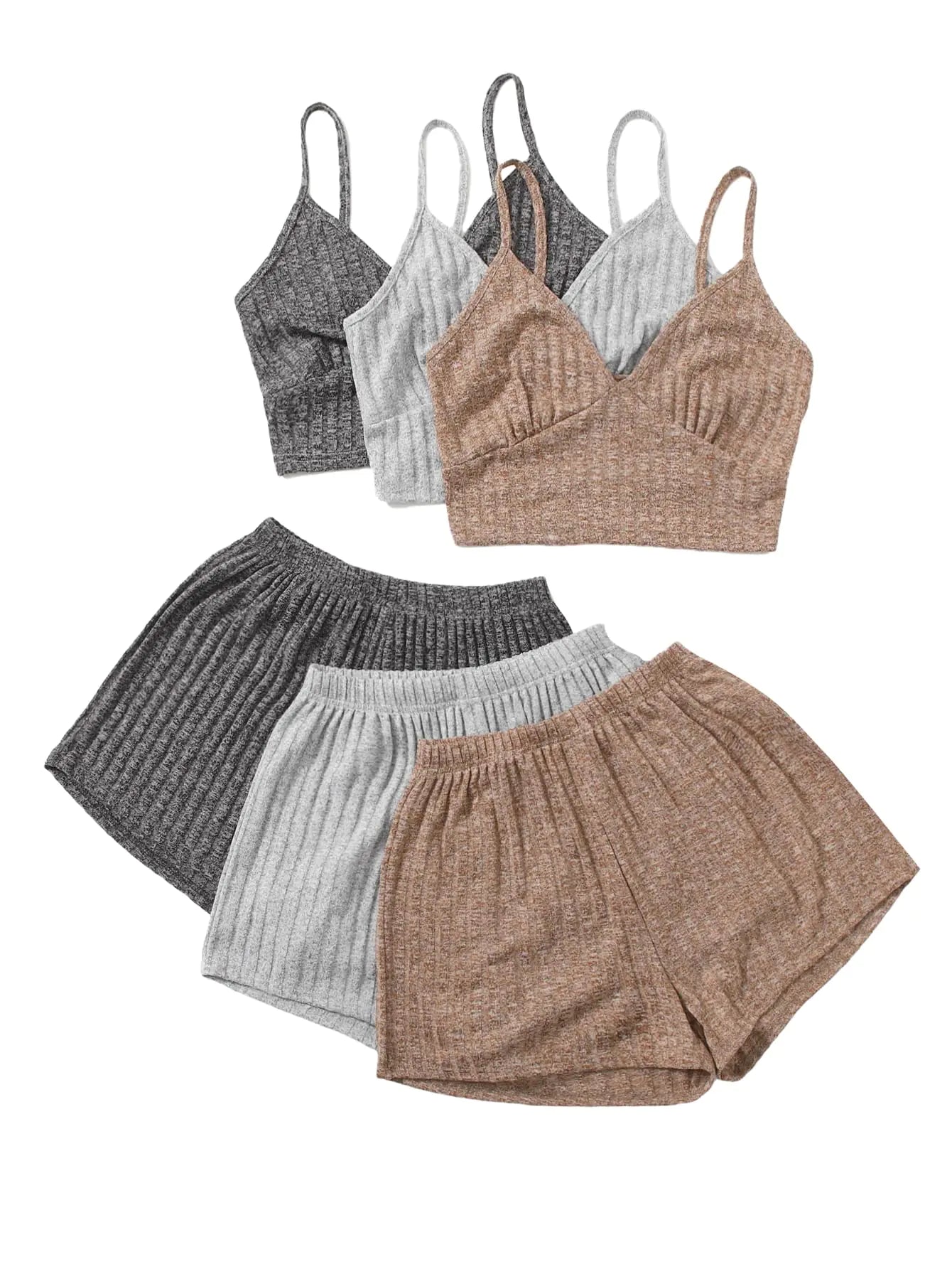 6 Piece Comfy Sets Women Clothing. Crop Cami Top and Shorts Cute PJ Loungewear Multicolor set