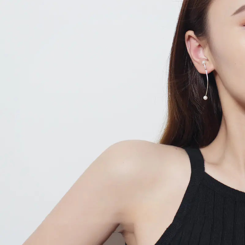 Natural Pearl Asymmetrical Earrings for Women, Designer