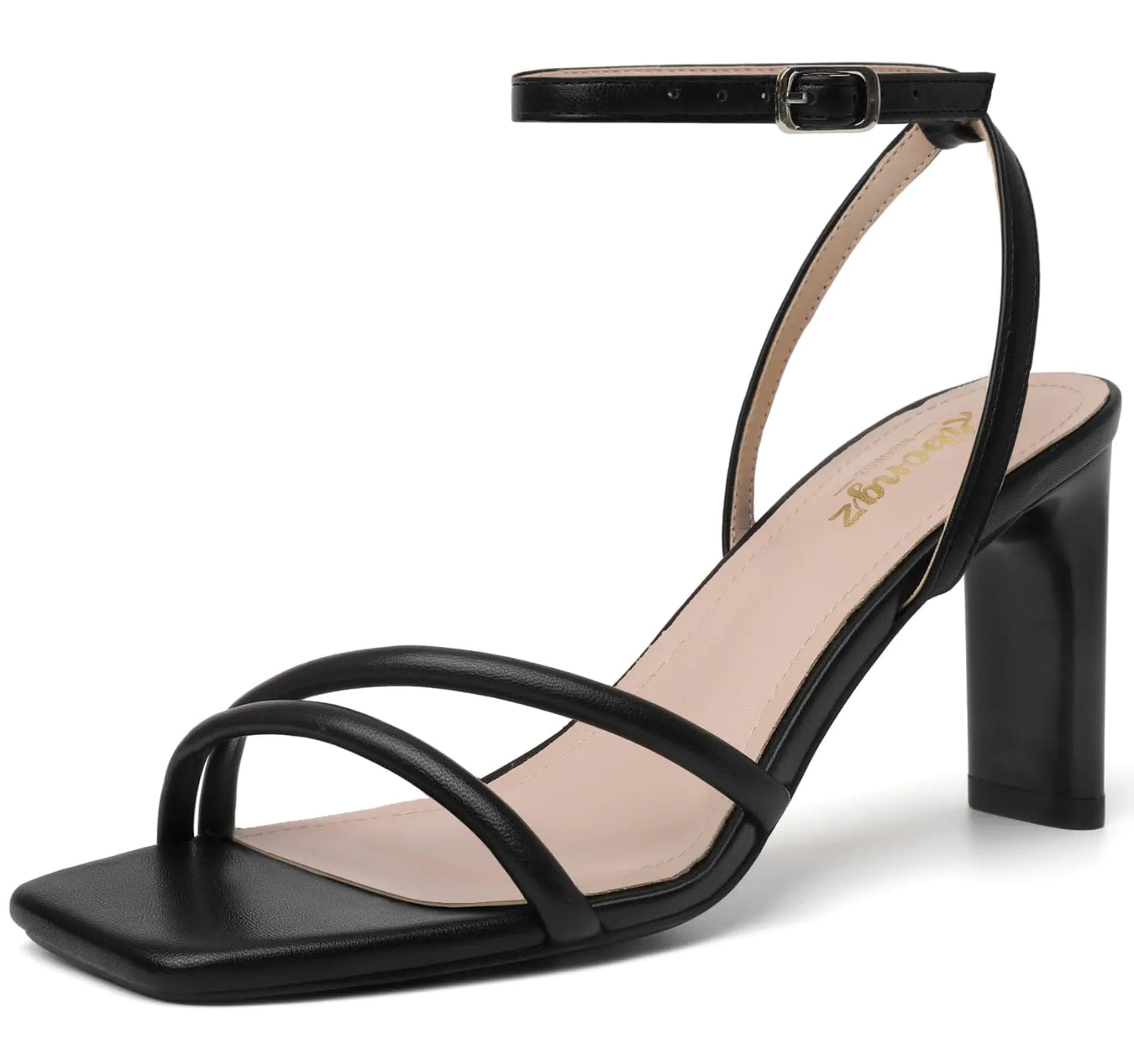 Square Open Toe High Heels. Strappy Women Ankle Strap Chunky Heeled Sandals, Comfort Block Party Shoes