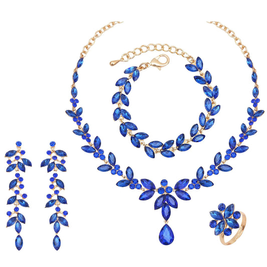 CSY 4 Pcs Elegant Austrian Marquise Crystal Bridal Sets. Wedding Necklace Dangle Earrings Tennis Bracelet and Ring
