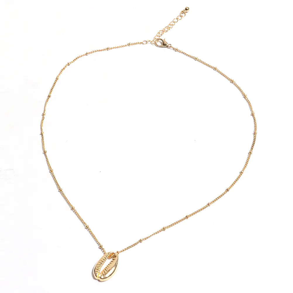 Shell Necklace Set with Gold Shell Earrings for Women