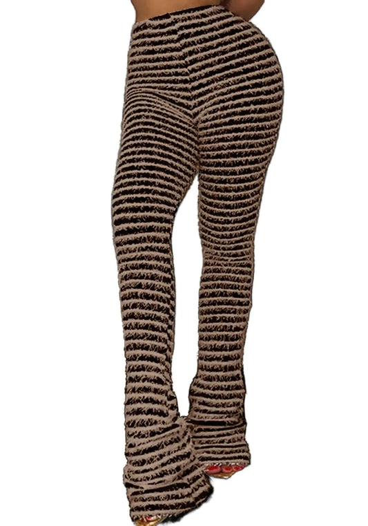 Women’s Stacked Fuzzy Flare Leggings. Knitted High Waist Bell Bottoms Causal Sweatpants