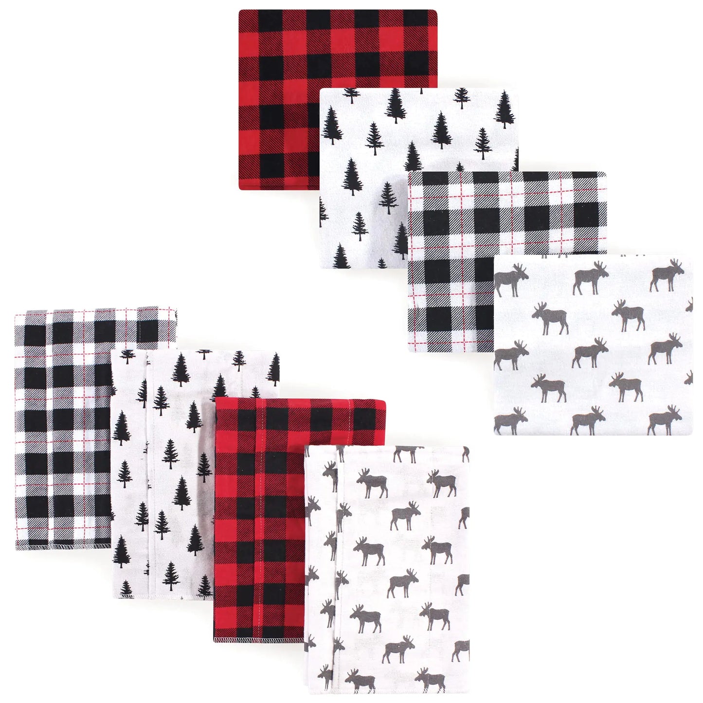Hudson Unisex Baby Cotton Flannel Burp Cloths and Receiving Blankets. 8-Piece Moose One Size