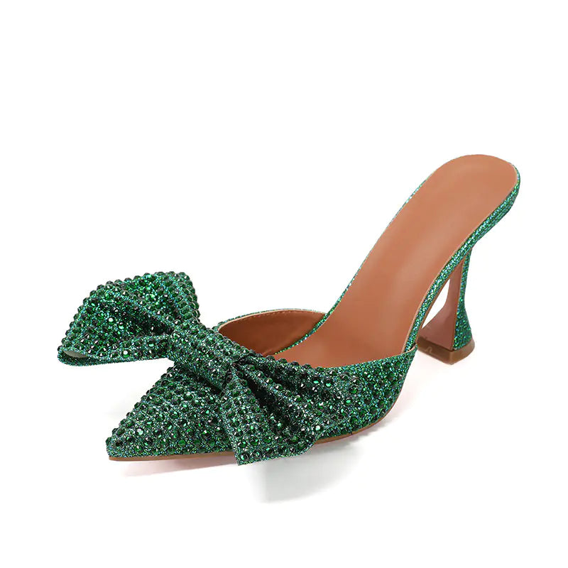 Fashionable High Heels with Bow and Rhinestones for Women