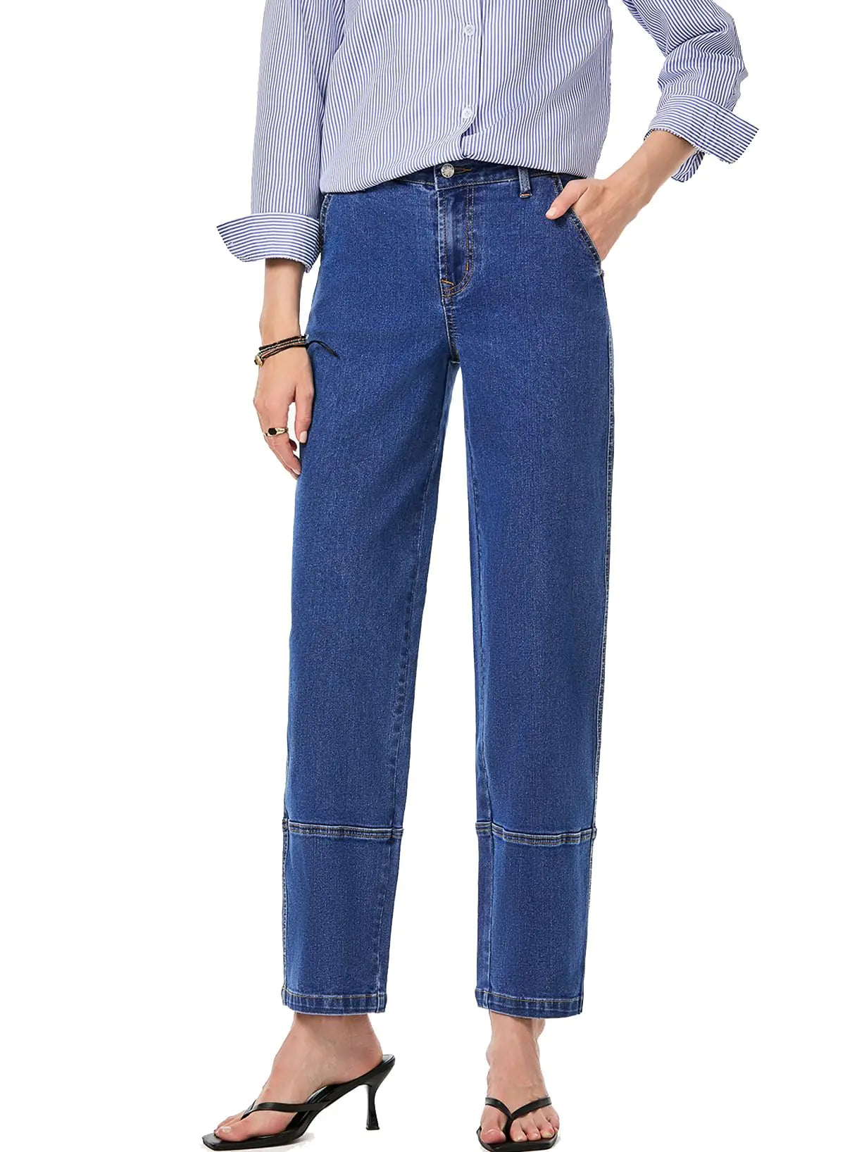 Barrel Women Casual Jeans. High Waisted Wide Leg Boyfriend Cropped Ankle Denim Pants Ivy Size 12