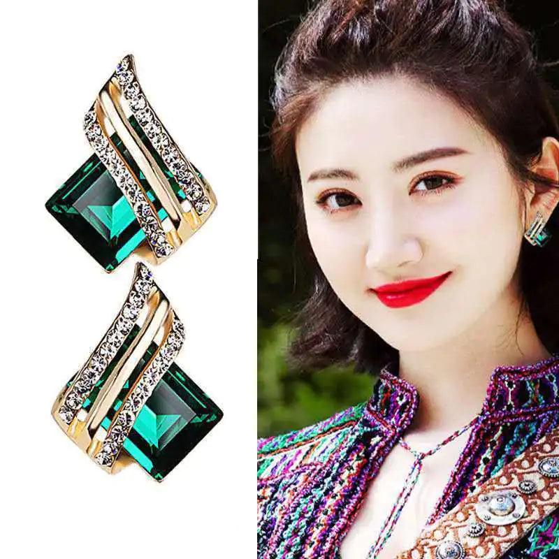 Geometric Crystal Earrings for Women - Hypoallergenic