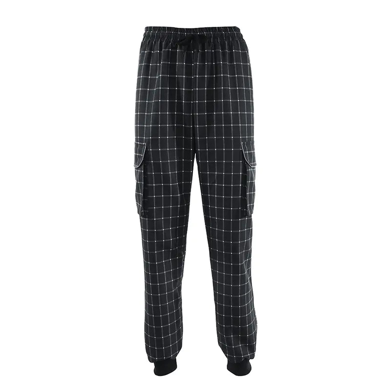 Reflective Color Block Plaid Jogger Pants for Women