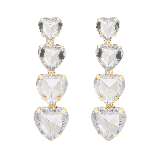 Heart Rhinestone Statement Earrings. Heart Crystal Drop Dangle Earrings for Women, Valentines Day Love Wedding Party Gifts