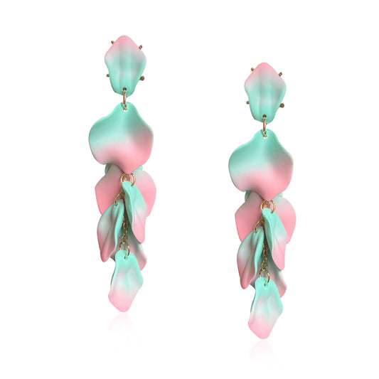 Long Acrylic Rose Petal Earrings. Dangle Exaggerated Flower Drop Statement Floral Tassel Earrings for Women, Party Daily Wear