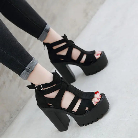Classic High Heels with Chunky Platform and Cutouts