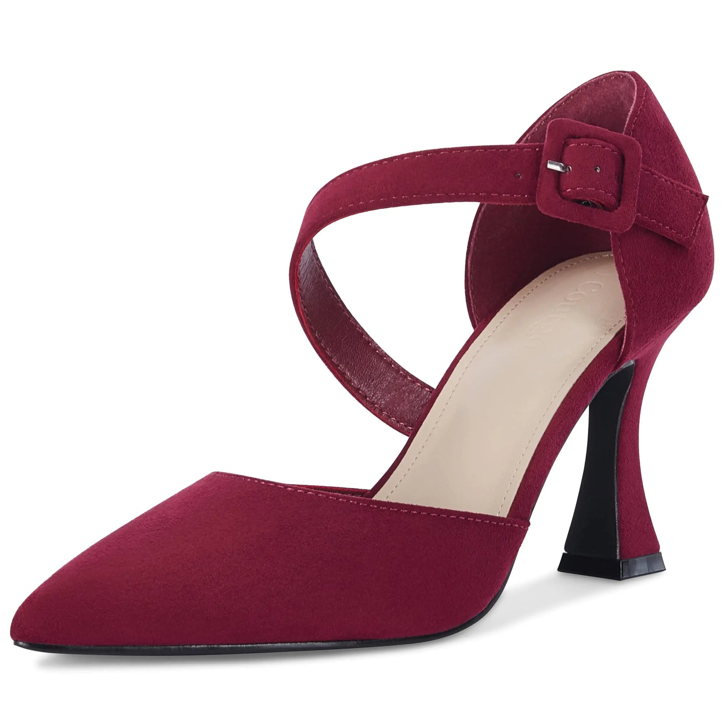 Womens One Cross Strap Pumps. Pointed Toe Stiletto High Heels, Buckle Strap Dress Shoes