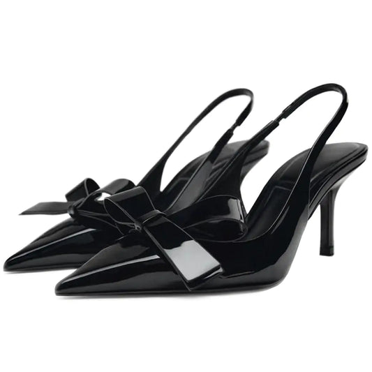 Bow Knot Slingback Kitten Heels. Closed Pointed Toe Women Pumps, Stiletto Sandals Shoes