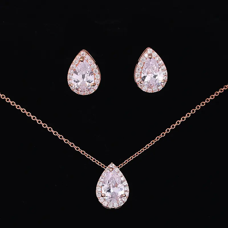 New Water Drop Zirconia Earrings Necklace Set