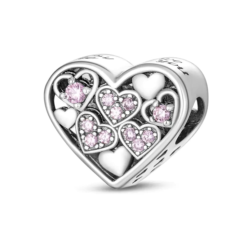 S925 Silver Plated Heart Bead Charm Bracelet Necklace