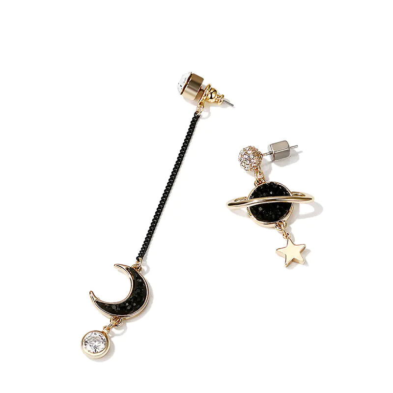 Asymmetrical Star and Moon Long Earrings for Women