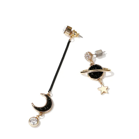 Asymmetrical Star and Moon Long Earrings for Women