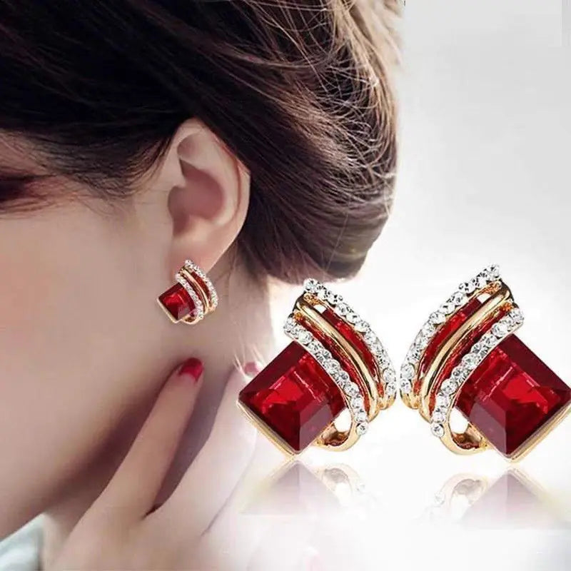 Geometric Crystal Earrings for Women - Hypoallergenic