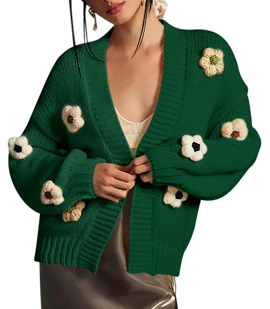 Fall Oversized Chunky Sweater. 3D Flower Open Front Knit Cardigans, Trendy coats for women
