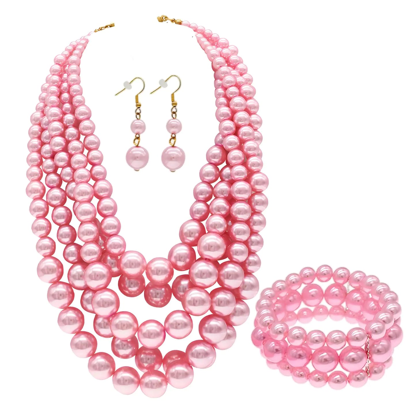 iSPECIAL Colorful Faux Pearl Jewelry Set for Women. Layered Chunky Necklace Earrings and Bracelet Fashion Costume Jewelry Set