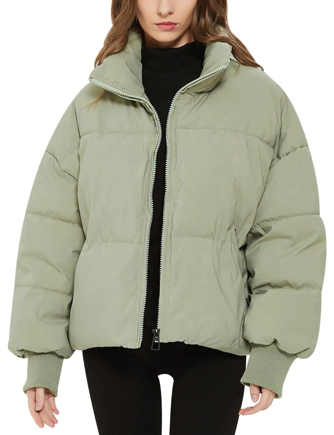 Winter Cropped Puffer Jacket Coats. Short Warm Quilted Women Outerwear with Pockets