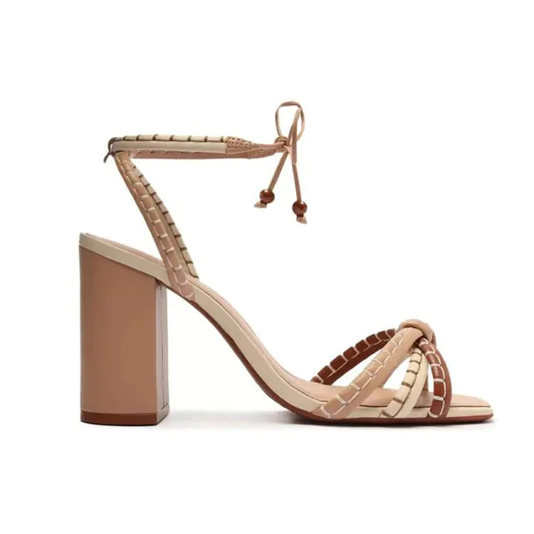 Plus Size Women's Heels with Colorful Straps and Block Heels
