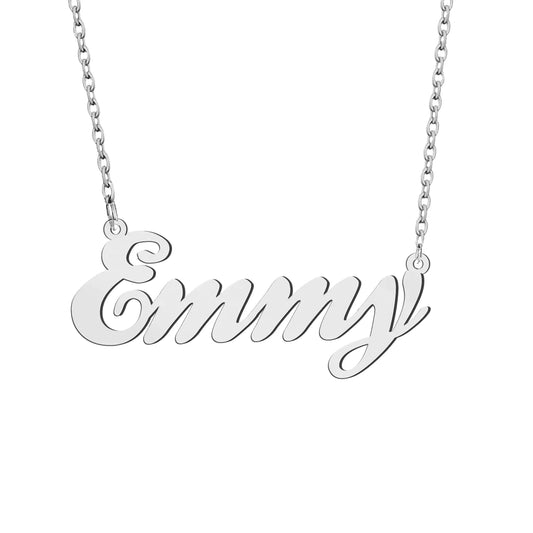 Emmy Personalized Name Necklace. Silver Stainless Steel Pendant for Women