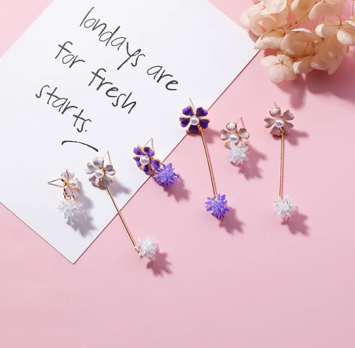 Sweet Flower Crystal Asymmetric Earrings for Women