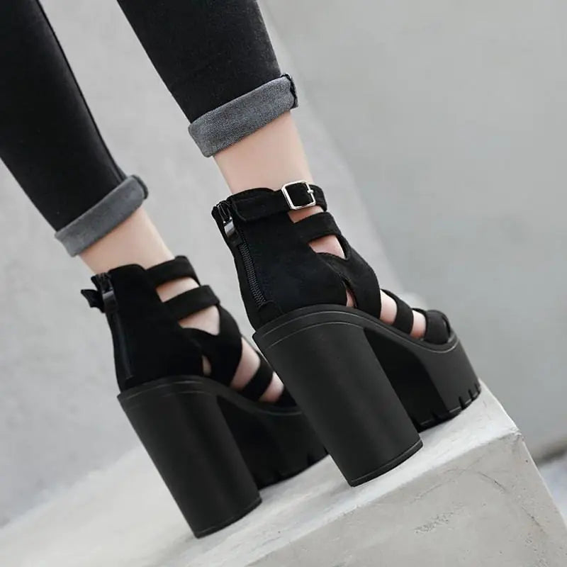 Classic High Heels with Chunky Platform and Cutouts