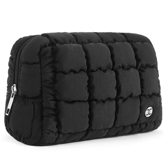 Puffer Nylon Padded Make Up Bags for Women. Makeup Organizer Case Wide-open Pouch Travel Essentials