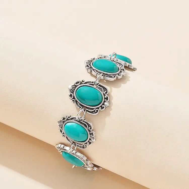 Bohemian Turquoise Jewelry Set: Necklace, Bracelet, Earrings