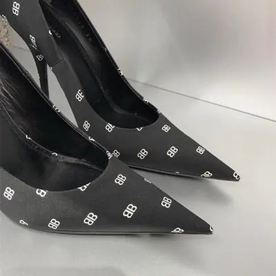 Pointed Toe BB Letter Print Stiletto Heels for Women