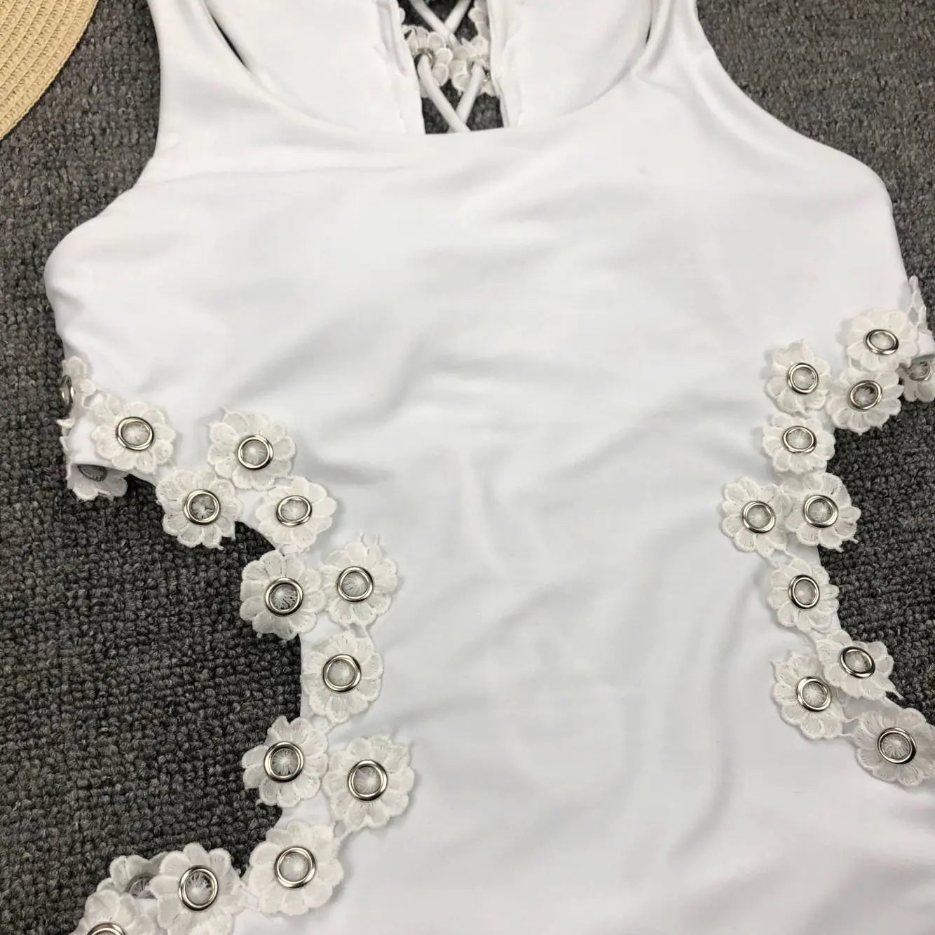 Backless Floral Embellished One-Piece Swimsuit for Women
