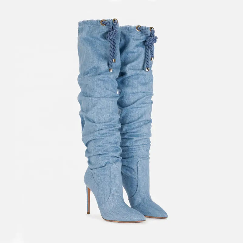 Fashionable Long Denim Stiletto Boots for Women