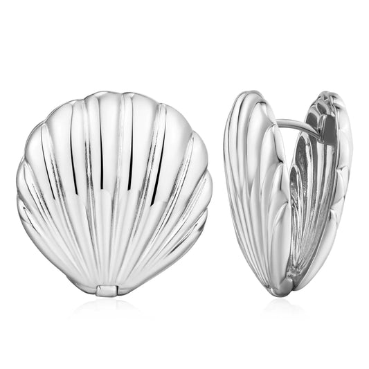 Silver Shell Stud Earrings for Women. Ocean Beach Hypoallergenic Earrings.